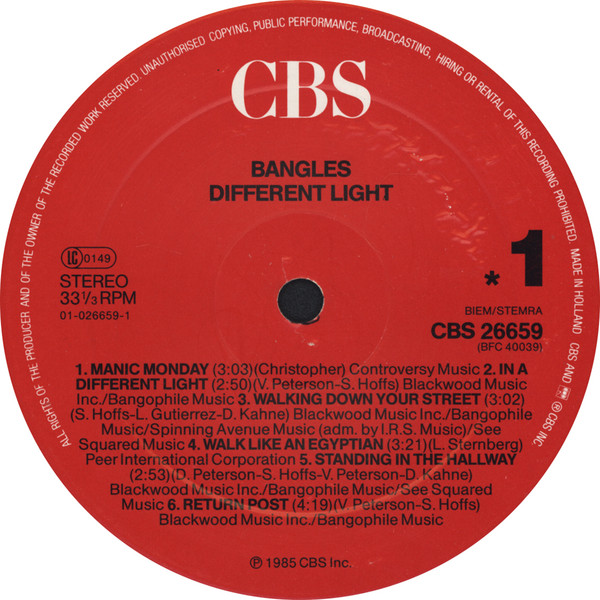 Bangles - Different Light | CBS (CBS 26659) - 3