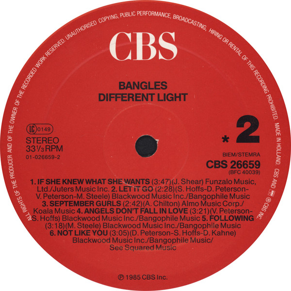 Bangles - Different Light | CBS (CBS 26659) - 4