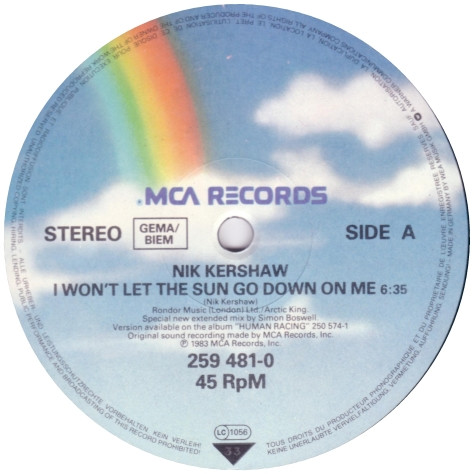 Nik Kershaw - I Won't Let The Sun Go Down On Me | MCA Records (259 481-0)