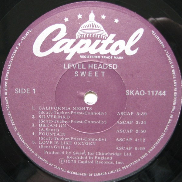 The Sweet - Level Headed [Vinyl] | Capitol Records (SKAO-11744) - 4