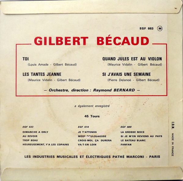 Gilbert Bécaud - Toi | La Voix De Son Maître (EGF 663) - 2