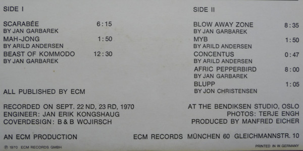 Jan Garbarek Quartet - Afric Pepperbird | ECM Records (ECM 1007) - 3
