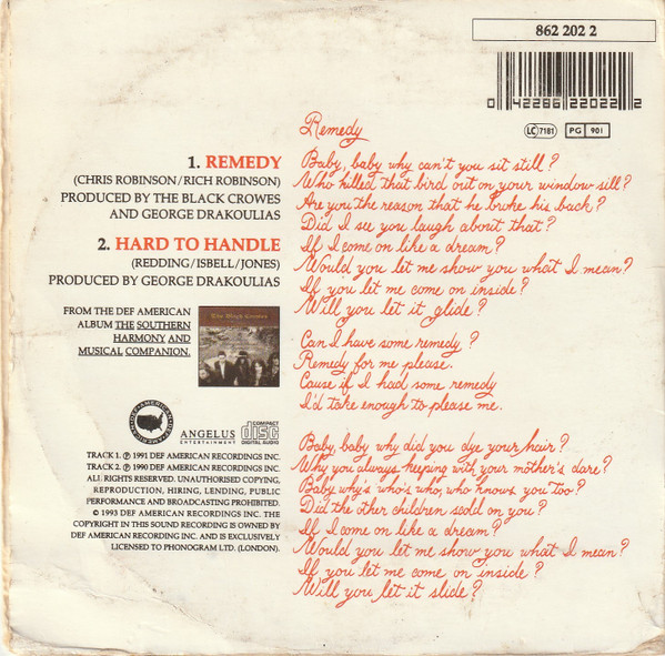 The Black Crowes - Remedy | Def American Recordings (862 202 2) - 2 The Black Crowes - Remedy | Def American Recordings (862 202 2) - 2