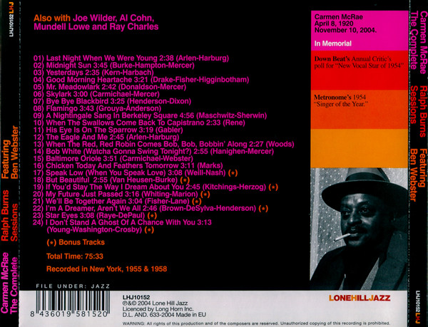 Carmen McRae Featuring Ben Webster - The Complete Ralph Burns Sessions | Lone Hill Jazz (LHJ10152) - 2