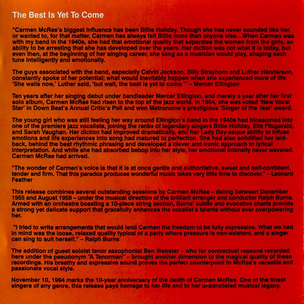 Carmen McRae Featuring Ben Webster - The Complete Ralph Burns Sessions | Lone Hill Jazz (LHJ10152) - 4