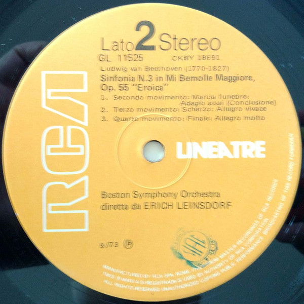 Ludwig van Beethoven - Boston Symphony Orchestra / Erich Leinsdorf - Sinfonia N.3 In Mi Bem. Magg. Op. 55 "Eroica" | RCA S.P.A. (GL 11525) - 4