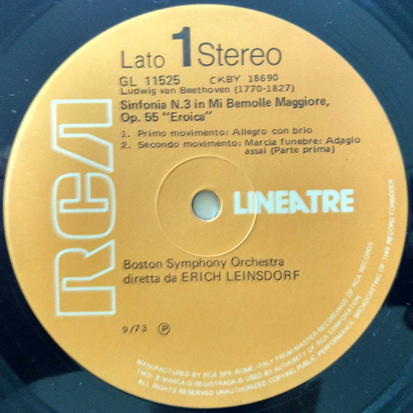 Ludwig van Beethoven - Boston Symphony Orchestra / Erich Leinsdorf - Sinfonia N.3 In Mi Bem. Magg. Op. 55 "Eroica" | RCA S.P.A. (GL 11525) - 3