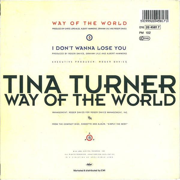 Tina Turner - Way Of The World | Capitol Records (016-20 4581 7) - main Tina Turner - Way Of The World | Capitol Records (016-20 4581 7) - main