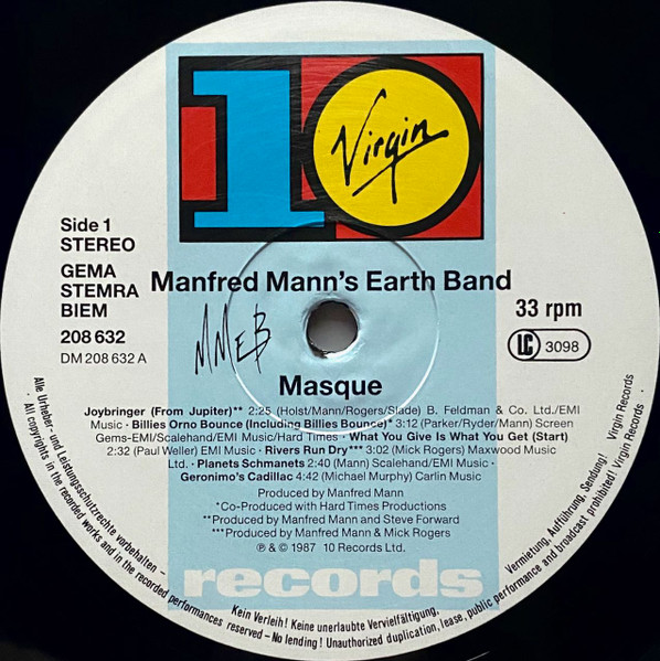 Manfred Mann's Earth Band - Masque (Songs And Planets) | 10 Records (208 632) - 3