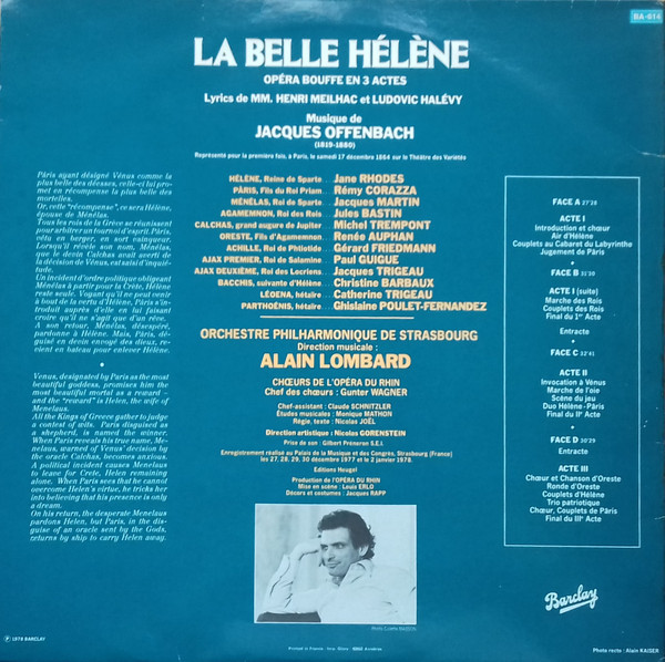 Jacques Offenbach , Jane Rhodes , Jacques Martin , Rémy Corazza , Jules Bastin , Michel Trempont , Renée Auphan , Alain Lombard - La Belle Hélène | Barclay (90201/02) - 2