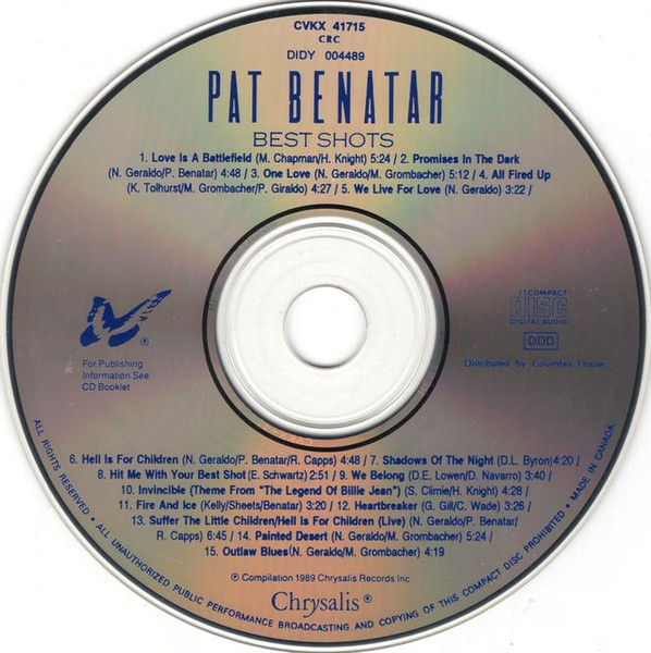Pat Benatar - Best Shots [CD] | Chrysalis (CVKX-41715) - 2