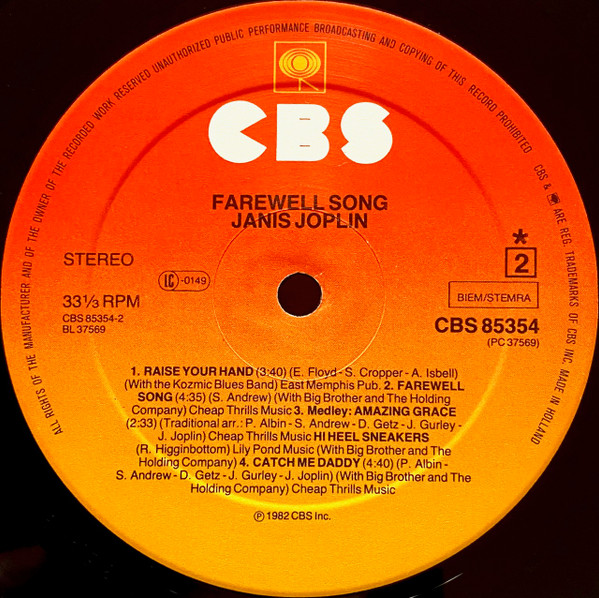 Janis Joplin - Farewell Song | CBS (CBS 85354) - 4 Janis Joplin - Farewell Song | CBS (CBS 85354) - 4