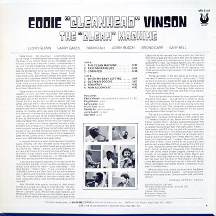 Eddie "Cleanhead" Vinson - The "Clean" Machine | Muse Records (MR 5116) - 2 Eddie "Cleanhead" Vinson - The "Clean" Machine | Muse Records (MR 5116) - 2