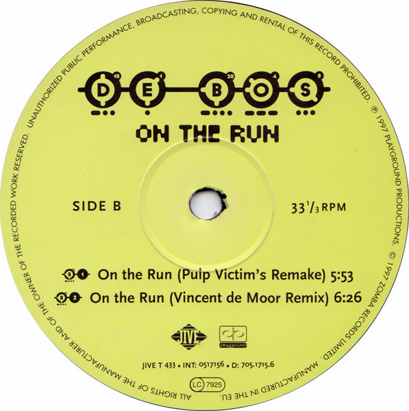 De Bos - On The Run | Jive (JIVE T 433) - 4