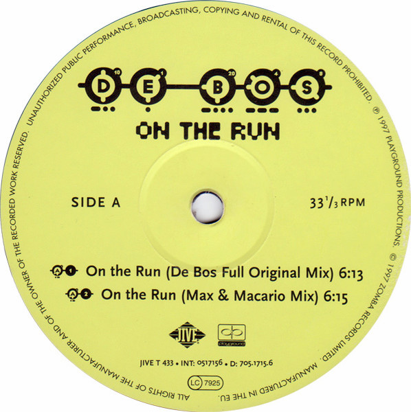 De Bos - On The Run | Jive (JIVE T 433) - 3