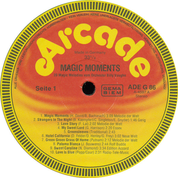 Billy Vaughn And His Orchestra - Magic Moments | Arcade (ADE G 86) - 3