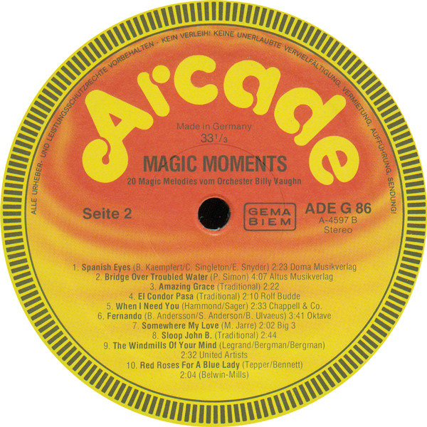 Billy Vaughn And His Orchestra - Magic Moments | Arcade (ADE G 86) - 4