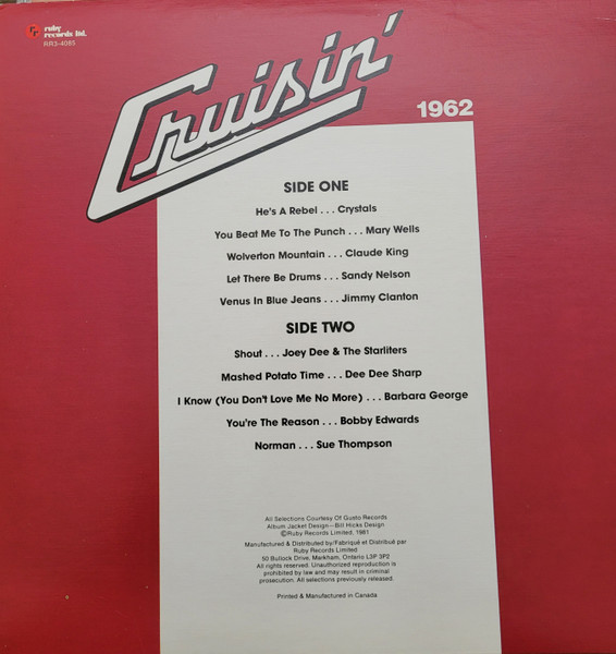 Various - Cruisin' 1962 [Vinyl] | Ruby Records Limited (RR3-4085) - 2