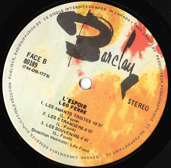 Léo Ferré - L'espoir | Barclay (80189) - 3