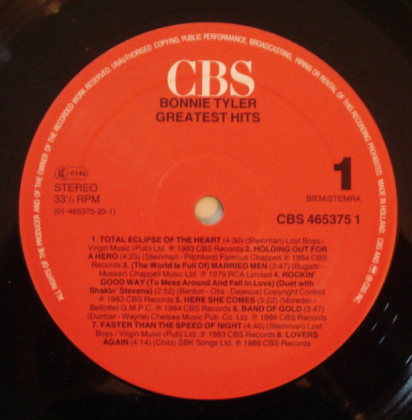Bonnie Tyler - Greatest Hits | CBS (CBS 465375 1) - 3