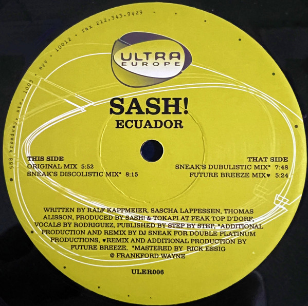Sash! - Ecuador | Ultra Europe (ULER005) - main Sash! - Ecuador | Ultra Europe (ULER005) - main