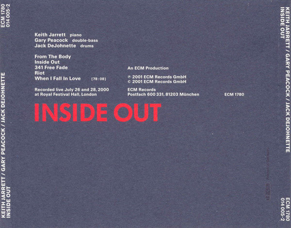 Keith Jarrett / Gary Peacock / Jack DeJohnette - Inside Out | ECM Records (ECM 1780) - 3 Keith Jarrett / Gary Peacock / Jack DeJohnette - Inside Out | ECM Records (ECM 1780) - 3