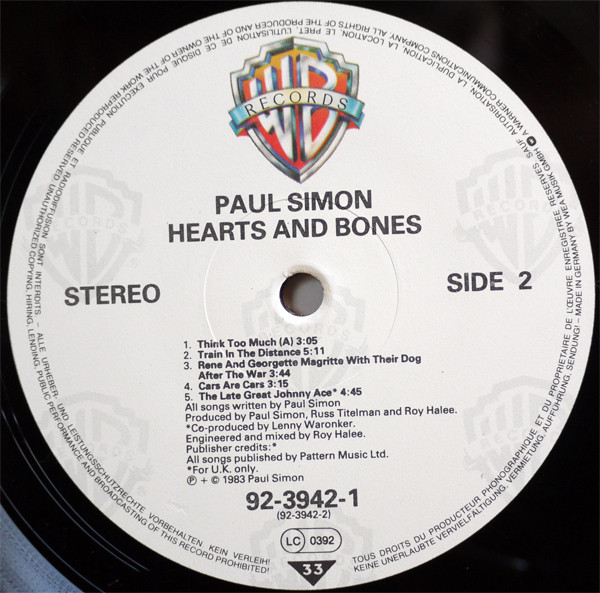 Paul Simon - Hearts And Bones | Warner Bros. Records (92-3942-1) - 4 Paul Simon - Hearts And Bones | Warner Bros. Records (92-3942-1) - 4