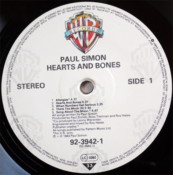 Paul Simon - Hearts And Bones | Warner Bros. Records (92-3942-1) - 3 Paul Simon - Hearts And Bones | Warner Bros. Records (92-3942-1) - 3
