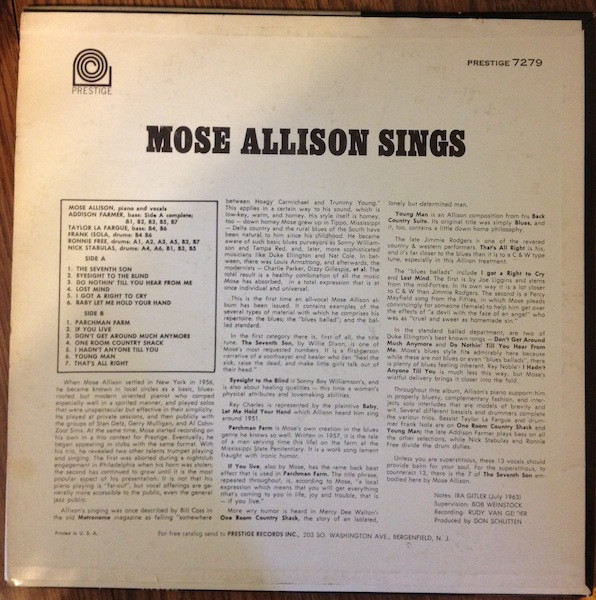 Mose Allison - Mose Allison Sings | Prestige (PR 7279) - 2 Mose Allison - Mose Allison Sings | Prestige (PR 7279) - 2