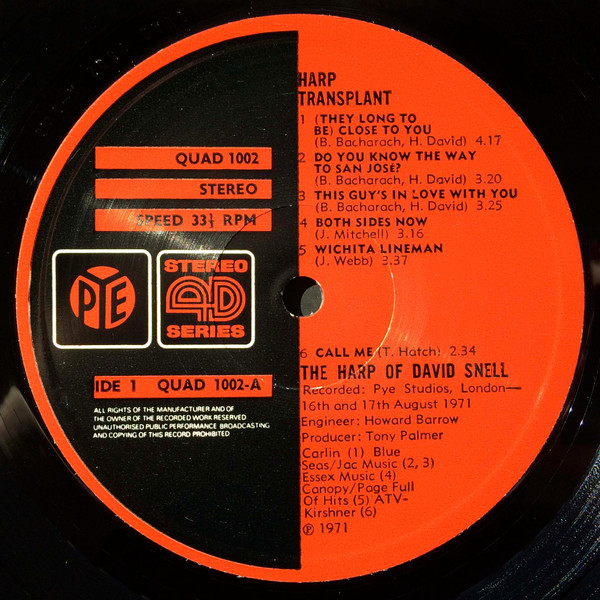 David Snell - Harp Transplant - The Harp Of David Snell | Pye Records (QUAD 1002) - 3
