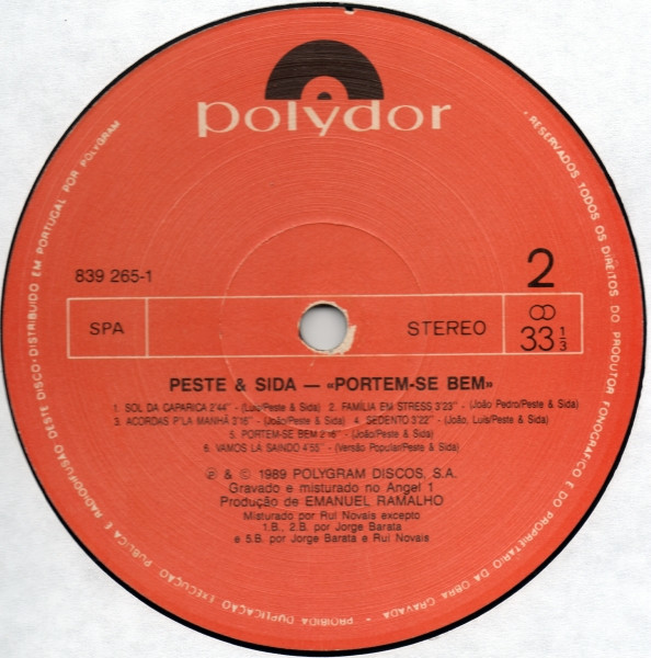 Peste & Sida - Portem-se Bem | Polydor (839265-1) - 3