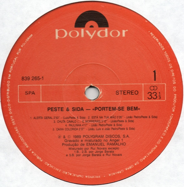 Peste & Sida - Portem-se Bem | Polydor (839265-1) - 2