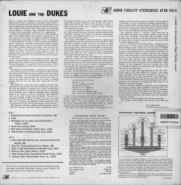 Louis Armstrong And The Dukes Of Dixieland - Louie And The Dukes Of Dixieland | Audio Fidelity (AFSD 5924) - 4