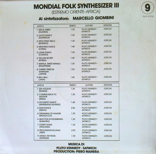 Marcello Giombini - Mondial Folk Synthesizer III  (Estremo Oriente-Africa) | Forever Records (FVLP 01016) - 2