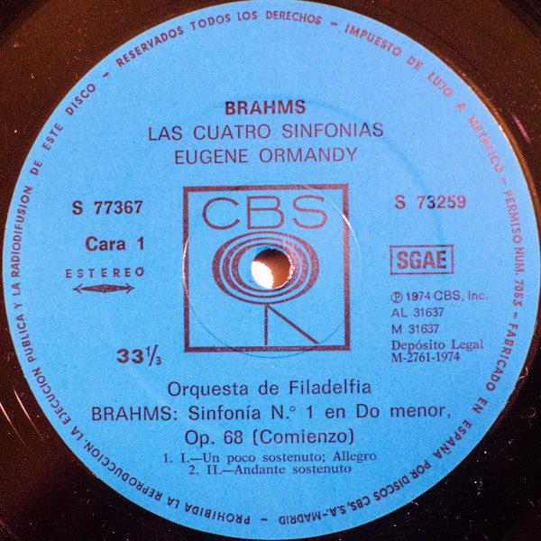 Johannes Brahms - Eugene Ormandy , The Philadelphia Orchestra - The Four Symphonies | CBS Masterworks (S 77367) - 4