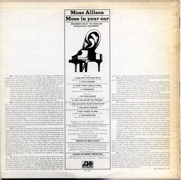 Mose Allison - Mose In Your Ear | Atlantic (SD 1627) - 2 Mose Allison - Mose In Your Ear | Atlantic (SD 1627) - 2