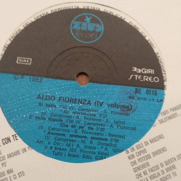 Aldo Fiorenza - Volume 4 | Zeus Record (BE 0110) - 3 Aldo Fiorenza - Volume 4 | Zeus Record (BE 0110) - 3