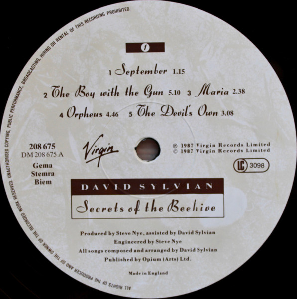 David Sylvian - Secrets Of The Beehive | Virgin (208 675) - 3