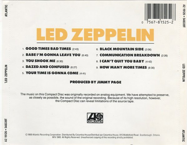 Led Zeppelin - Led Zeppelin [CD] | Atlantic (A2-19126) - 3