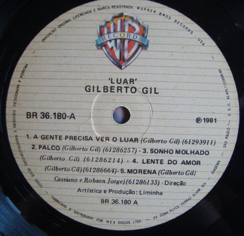Gilberto Gil - Luar (A Gente Precisa Ver O Luar) | Warner Bros. Records (BR 36.180) - 2 Gilberto Gil - Luar (A Gente Precisa Ver O Luar) | Warner Bros. Records (BR 36.180) - 2