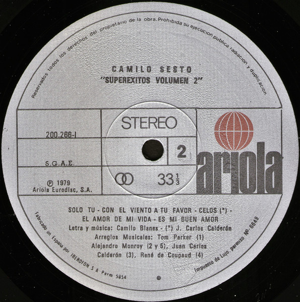 Camilo Sesto - Superéxitos Volumen 2 | Ariola (200266-I) - 4
