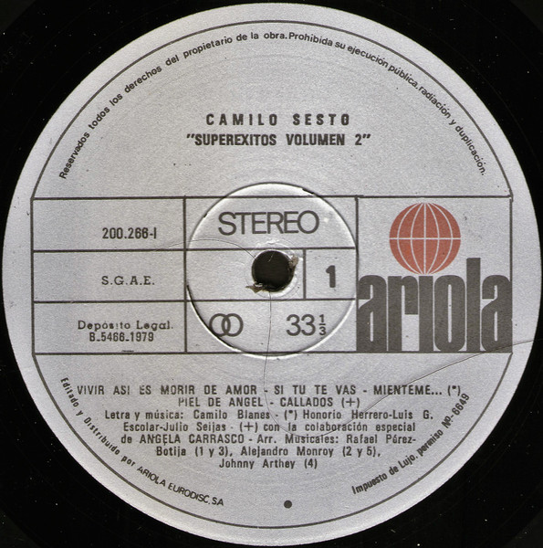 Camilo Sesto - Superéxitos Volumen 2 | Ariola (200266-I) - 3
