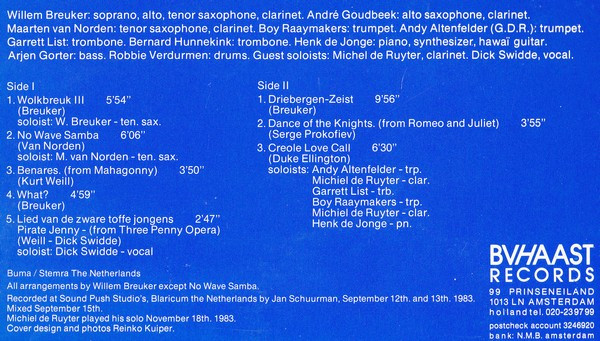 Willem Breuker Kollektief - Driebergen - Zeist | BV Haast Records (BVHAAST 050) - 2 Willem Breuker Kollektief - Driebergen - Zeist | BV Haast Records (BVHAAST 050) - 2
