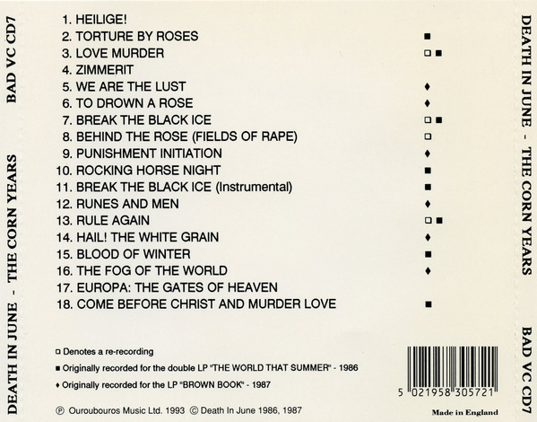 Death In June - The Corn Years | New European Recordings (BAD VC CD7) - 2