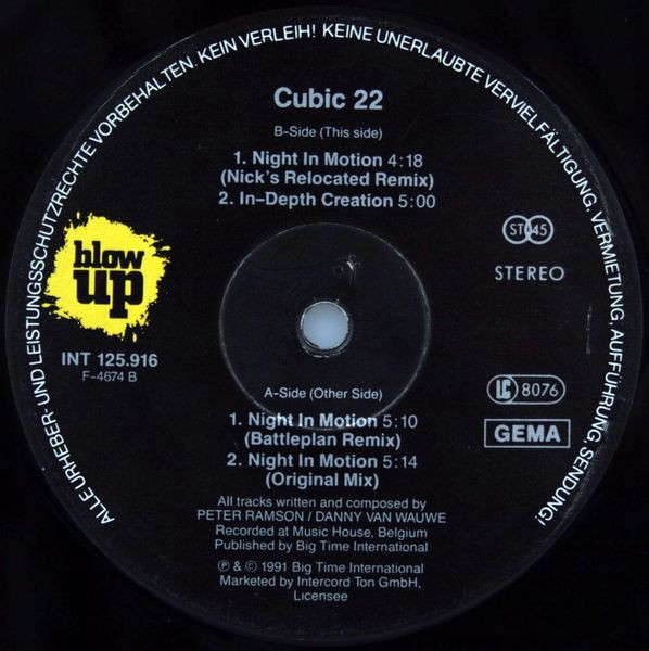 Cubic 22 - Night In Motion (Remixed Versions) | Blow Up (INT 125.916) - 3