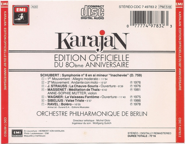 Herbert von Karajan , Berliner Philharmoniker - Édition Officielle du 80ème Anniversaire | EMI Pathé Marconi (CDC 7 49783 2) - 3