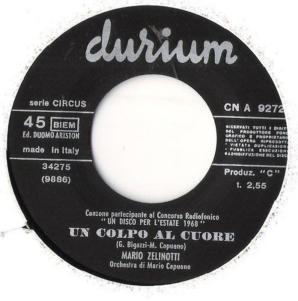 Mario Zelinotti - Un Colpo Al Cuore | Durium (CN A 9272) - 3