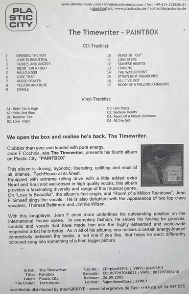The Timewriter - Paintbox | Plastic City (PLAC039-3) - main The Timewriter - Paintbox | Plastic City (PLAC039-3) - main