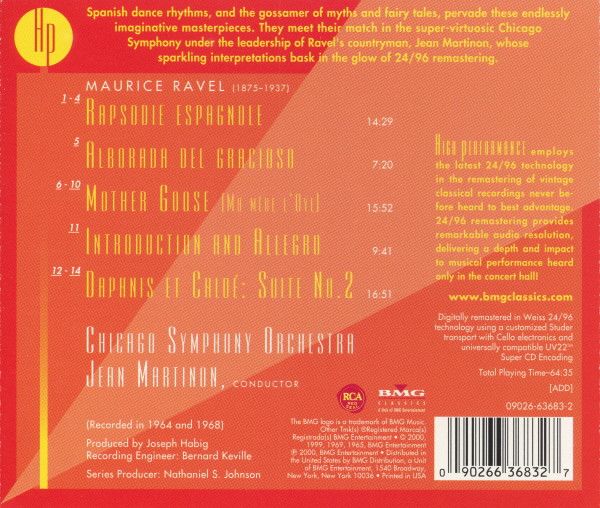 Maurice Ravel - Chicago Symphony Orchestra , Jean Martinon - Rapsodie Espagnole / Mother Goose, Suite / Alborada Del Gracioso / Introduction & Allegro / Daphnis Et Chloé, Suite No. 2 | RCA Red Seal (09026-63683-2) - 2