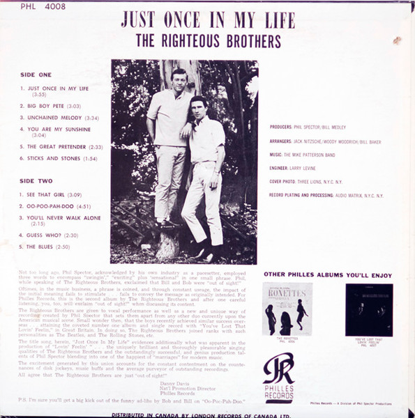 The Righteous Brothers - Just Once In My Life | Philles Records (PHL 4008) - 2 The Righteous Brothers - Just Once In My Life | Philles Records (PHL 4008) - 2